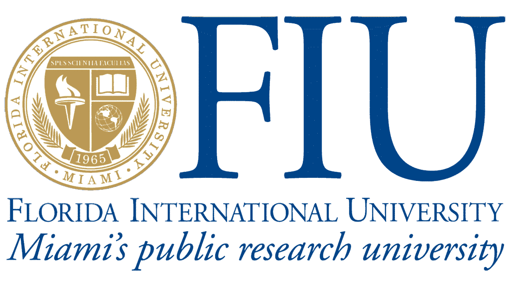 Florida International University logo featuring blue FIU letters and gold university seal