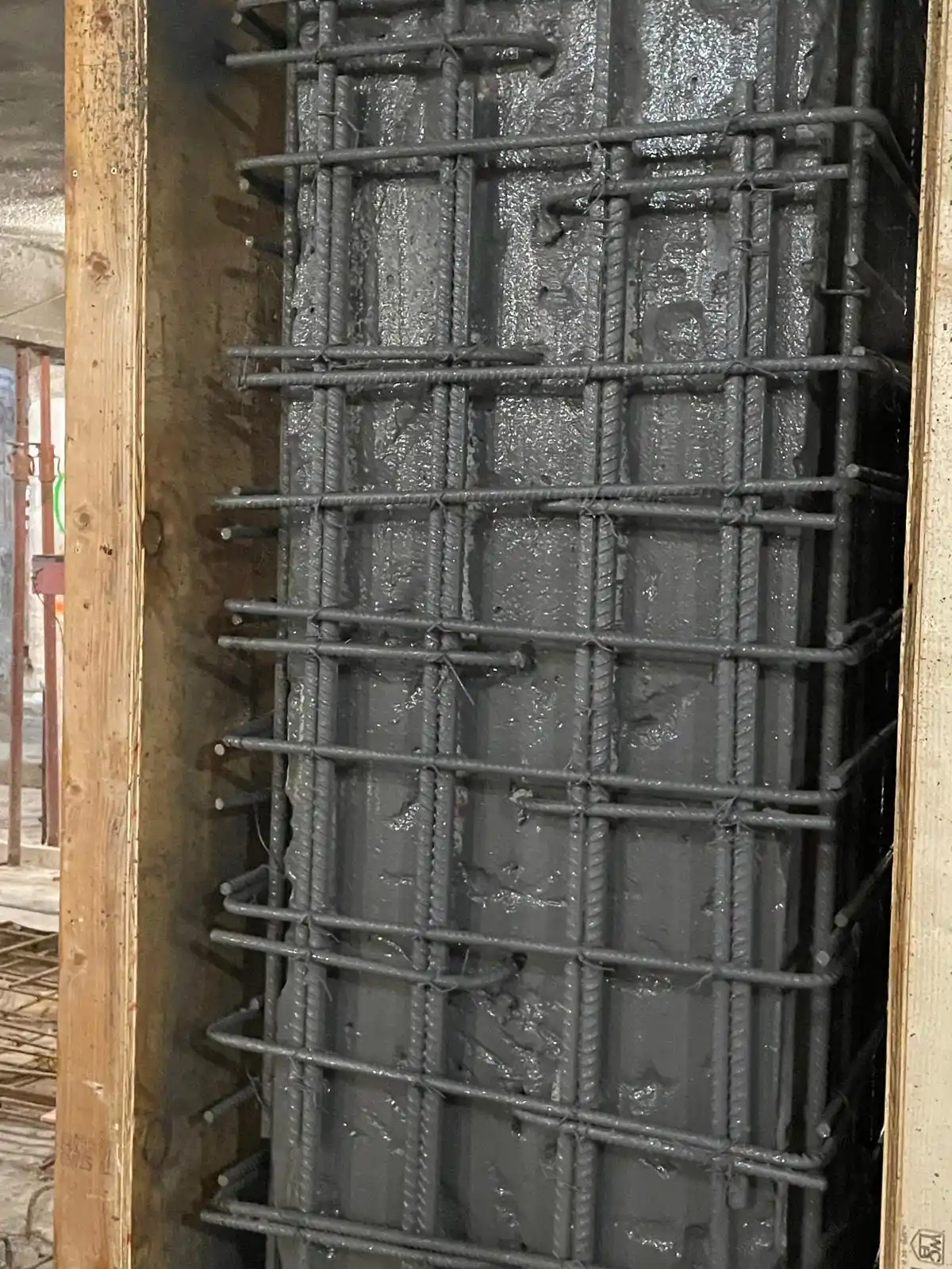 Structural column rebar reinforcement installed during concrete restoration at the Delano Hotel in Miami Beach, Florida