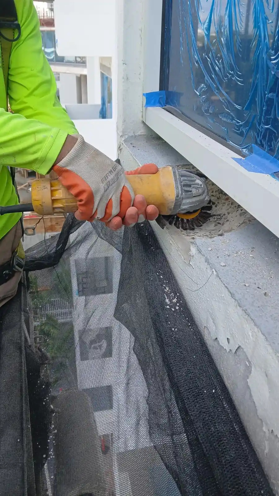 Window perimeter concrete surface preparation